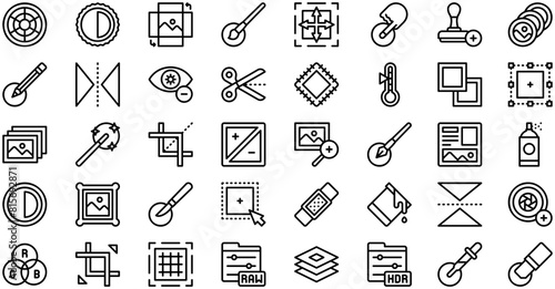 Photo Editing Tools Icon collection is a vector illustration with editable stroke.s photo