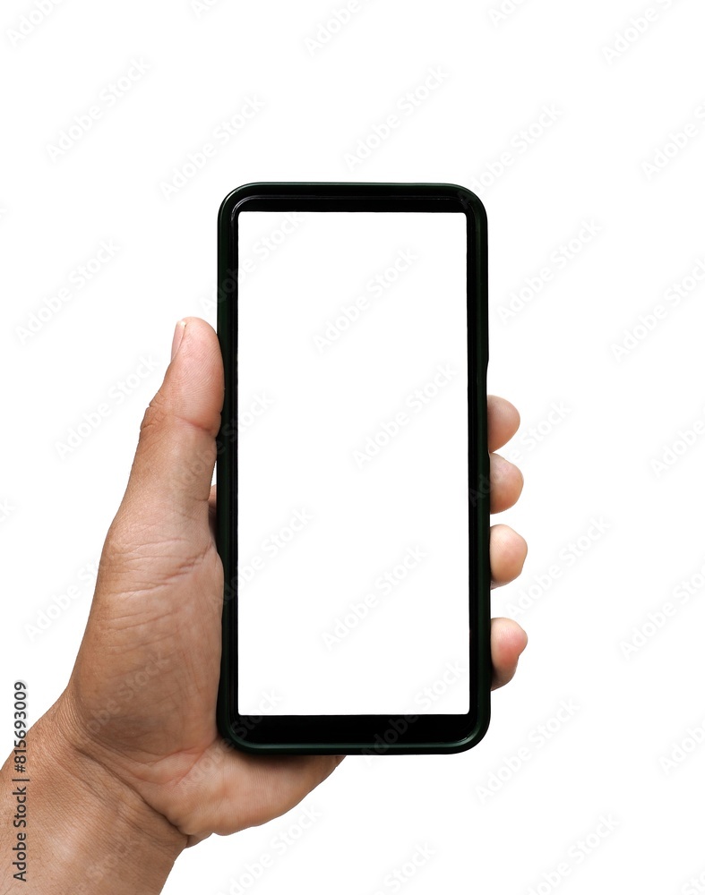 Male hand holding a white screen isolated on a white background. business idea. Male hand holding a white screen isolated on a white background. business idea.