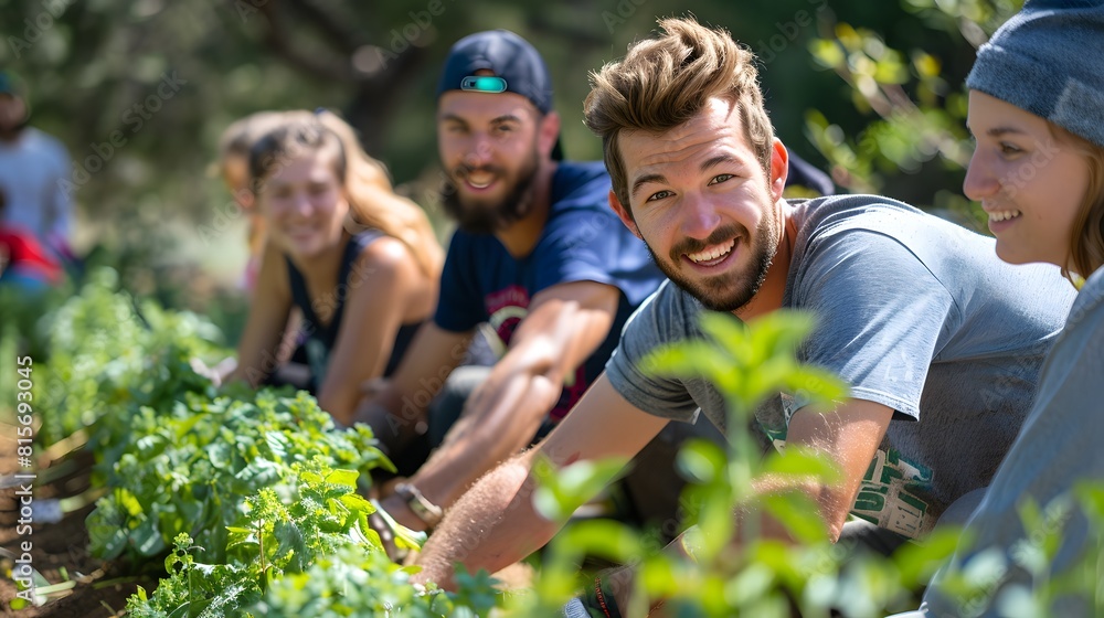 Fototapeta premium Summer Harvest: Organic Strawberry Picking with a Group of Farmers