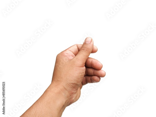 Male hands gesture holding cards or business cards. Some types of documents Identification card or passport Or do a mini heart pose. Isolated on a white background.	