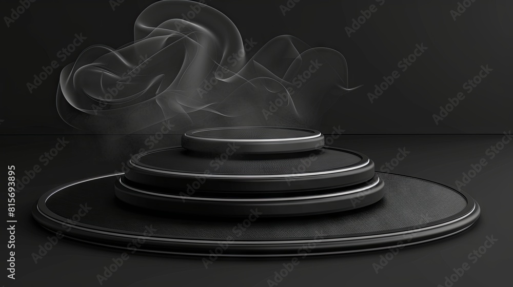 Abstract black podium with elegant smoke on dark background Abstract black podium with elegant smoke on dark background