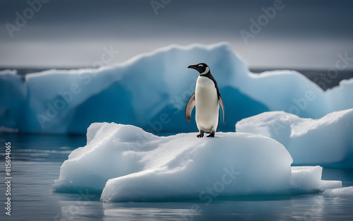 Solitary penguin on a large iceberg