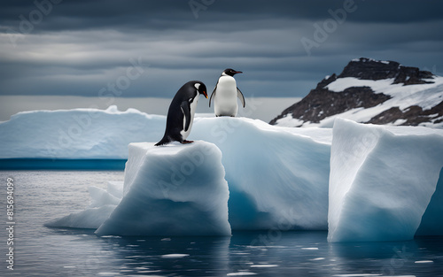 Solitary penguin on a large iceberg