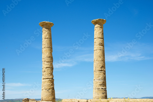 Columns in Los Banales archaeological site in Uncastillo, Zaragoza province in Spain.
