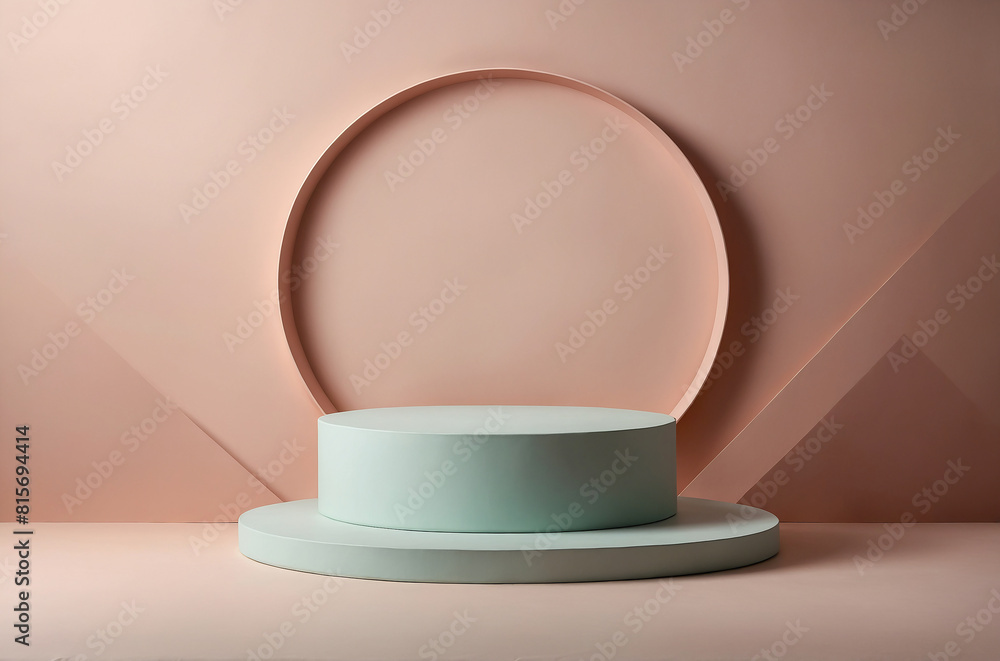 Geometric round platform podium cylinder stand on pink background mockup Geometric round platform podium cylinder stand on pink background mockup