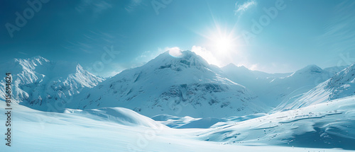 Premium nature shot  prime lens  wide  contemporary  current  very modern background  wallpaper  texture  backdrop of huge snowy mountain environment  isolated. Sunny  bright  clear blue sky  range