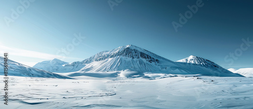 Premium nature shot, prime lens, wide, contemporary, current, very modern background, wallpaper, texture, backdrop of huge snowy mountain environment, isolated. Sunny, bright, clear blue sky, range