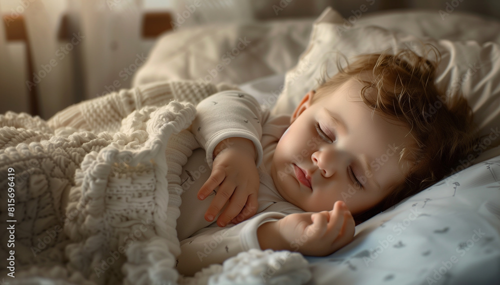 Portrait of cute baby sleeping with a blanket - ai generative
