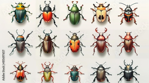 Bugs and beetles entomology mockup sheet with different species © Nordiah