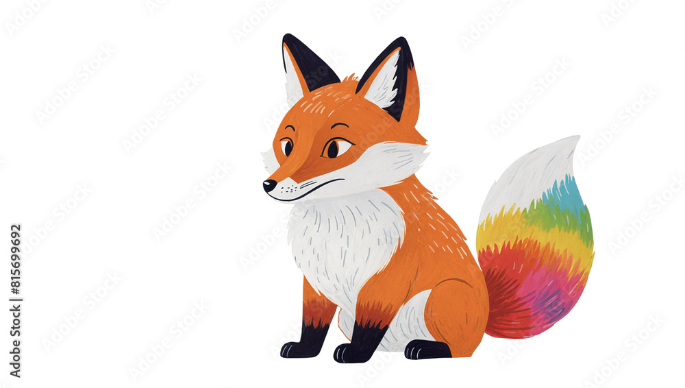 Kid's colorful fox illustration with rainbow tail Kid's colorful fox illustration with rainbow tail