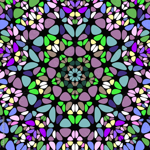 Abstract round floral mosaic background - circular hypnotic colorful vector design from curved shapes