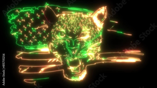 neon animation of Roaring leopard head photo