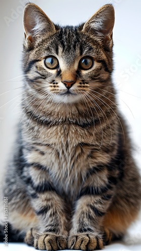 Tabby Cat Portrait on White Background