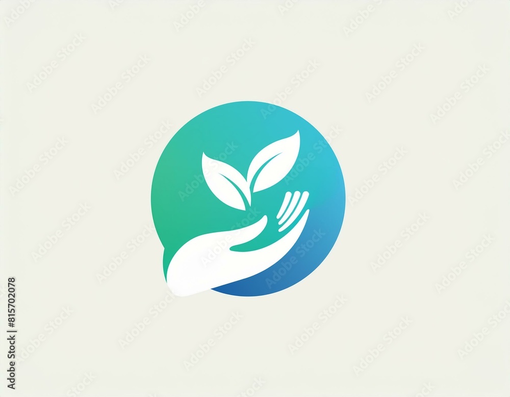 main avec une plante de deux feuilles dans un logo rond en dessin ia main avec une plante de deux feuilles dans un logo rond en dessin ia