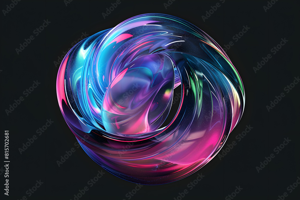 Holographic blob bubble shape in neon colors effect isolated on black background Holographic blob bubble shape in neon colors effect isolated on black background
