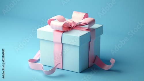 Realistic 3D render gift box with pink ribbon. Closed white package with pastel glossy bow, perfect for birthdays, holidays or weddings.