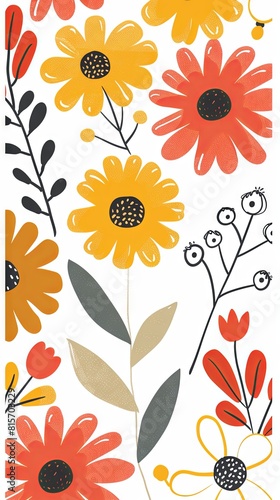 Wallpaper Mural Colorful floral pattern with vibrant abstract flowers and leaves Torontodigital.ca