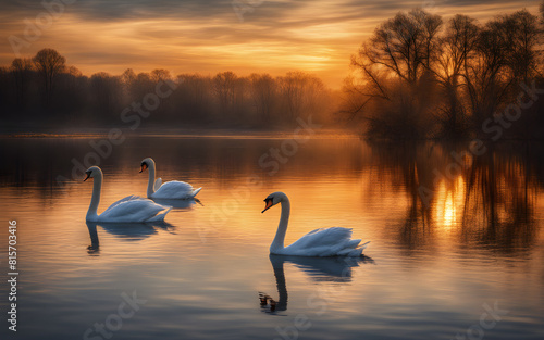 Swans during sunset