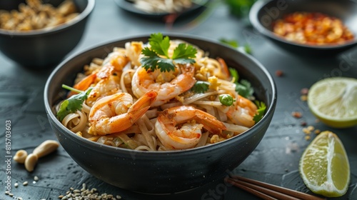 Traditional Pad Thai with generous servings of savory shrimp  a classic Thai favorite