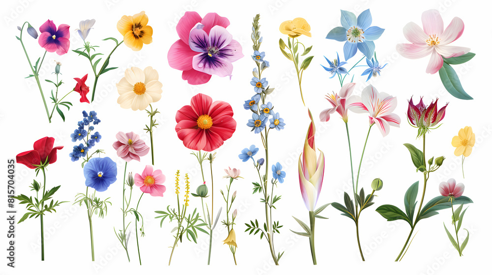 summer flowers purple, white, orange and pink on white background,generative Ai summer flowers purple, white, orange and pink on white background,generative Ai