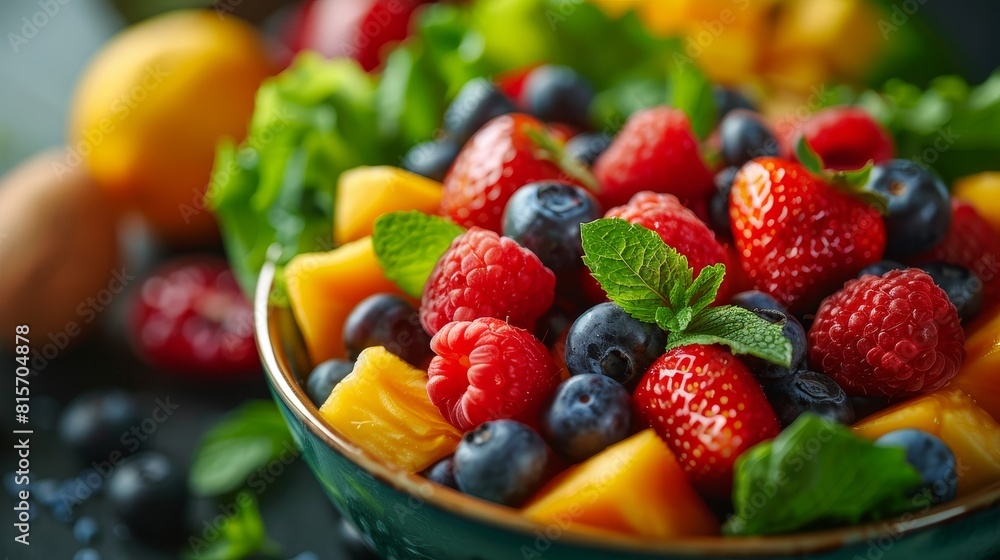 closeup mix of berries and fruits in bowl, fresh organic food closeup mix of berries and fruits in bowl, fresh organic food