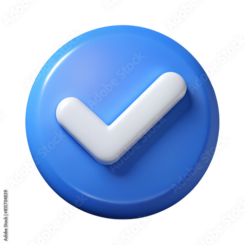 Blue check mark icon 3d element Illustration