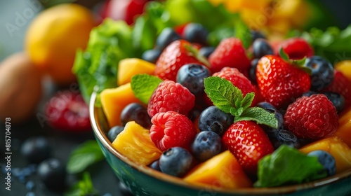 closeup mix of berries and fruits in bowl  fresh organic food