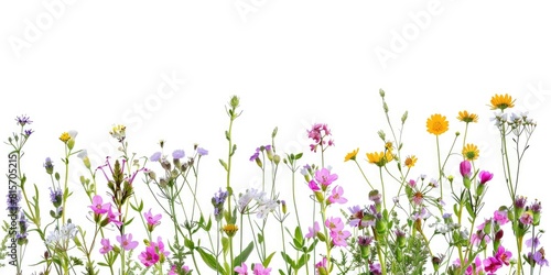 wildflowers decoration floral flatlay on white background