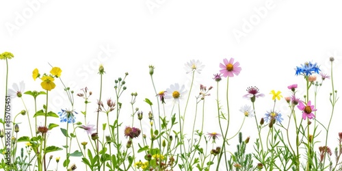 wildflowers decoration floral flatlay on white background