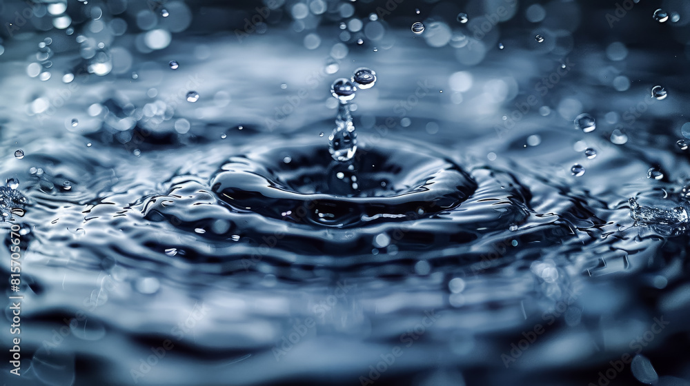 Water splashes suspended in the air with raindrops falling on the ground, capturing the essence of a refreshing rain shower.