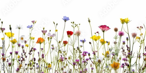 wildflowers decoration floral flatlay on white background