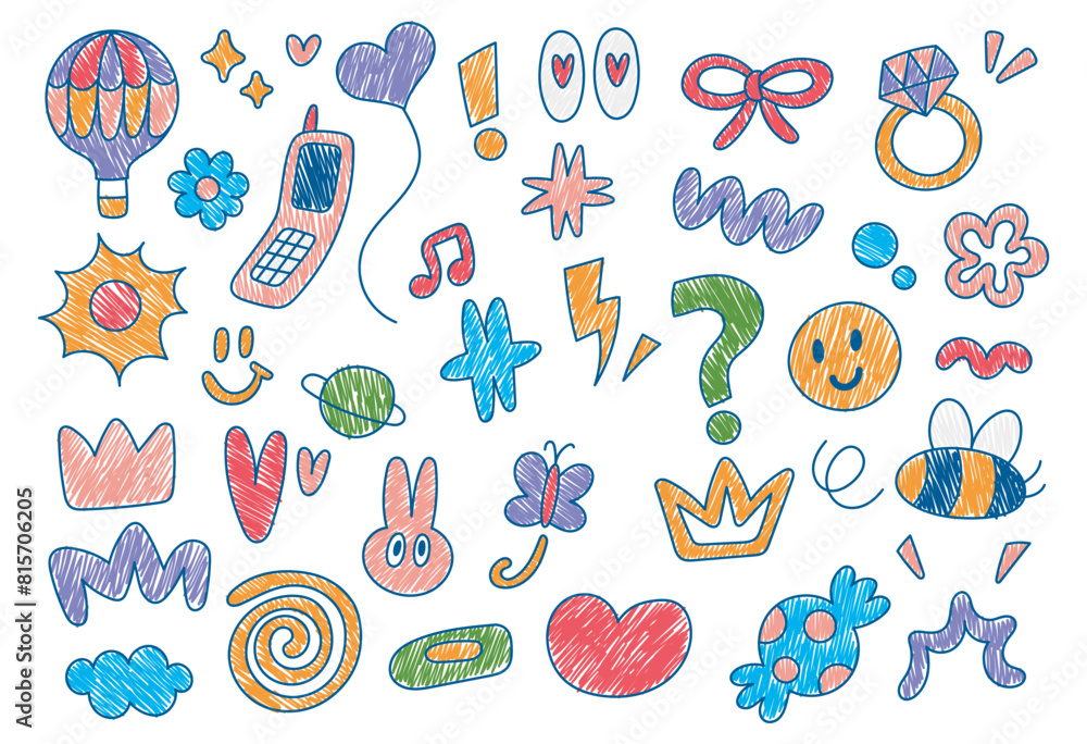 kid drawing scribble style illustration, various shape random doodle kid drawing scribble style illustration, various shape random doodle
