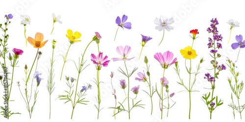 wildflowers decoration floral flatlay on white background