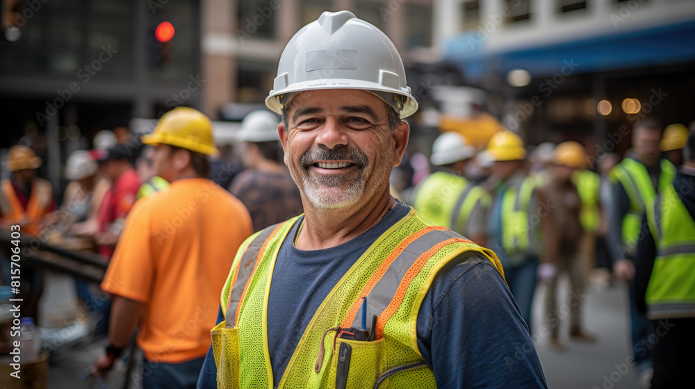 Portrait of Smiling Professional Heavy Industry Engineer / Worker Wearing Safety Uniform and Hard Hat. Portrait of Smiling Professional Heavy Industry Engineer / Worker Wearing Safety Uniform and Hard Hat.
