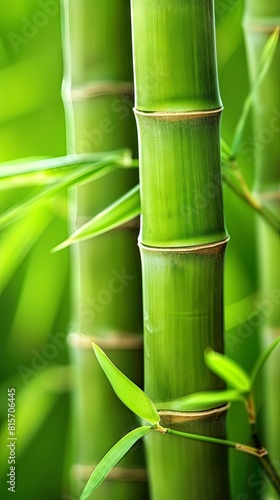 Vibrant green bamboo stalks in a lush forest setting