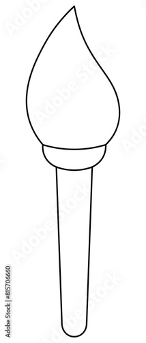 Olympic flame. Sketch. Vector icon. Fire torch of sacred fire. Symbol of the Olympic Games. Torch relay. Outline on isolated white background. Coloring book for children. Doodle style. 