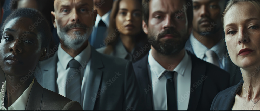 A group of professionals dressed in business attire, exuding a sense of determined focus. A group of professionals dressed in business attire, exuding a sense of determined focus.