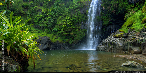 Tropical Paradise  Serene Waterfall    Hidden Oasis  Lush Waterfall Retreat  