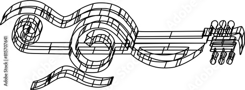 line art illustration of a guitar from written musical notes
