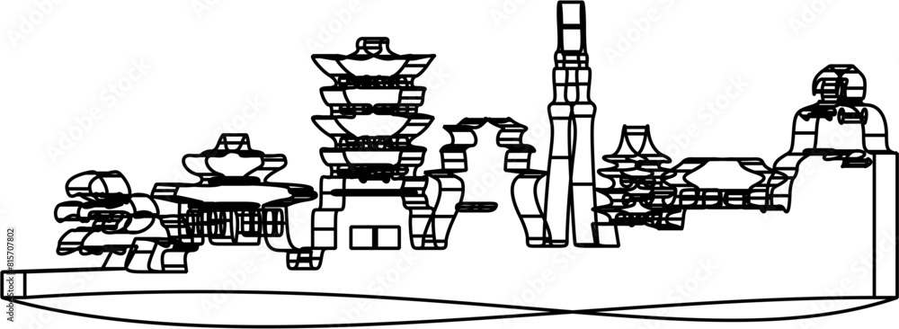 Fototapeta premium line art illustration of Japanese cities