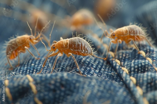 Close-up of dust mites on fabric fibers