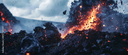 Volcanic explosion with ash and lava, conveying drama and intensity.