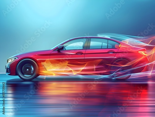 Cutting Edge Aerodynamic Sports Car in Motion with Vibrant Fiery Visual Effects