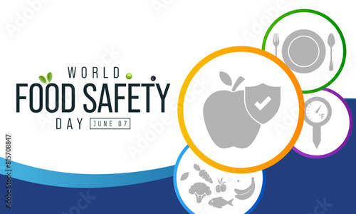 Food Safety Day (WFSD) celebrated on 7 June every year, aims to draw attention and inspire action to help prevent, detect and manage foodborne risks. Vector illustration.