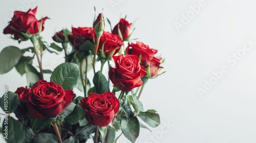 Red roses bouquet with white background for copy text
