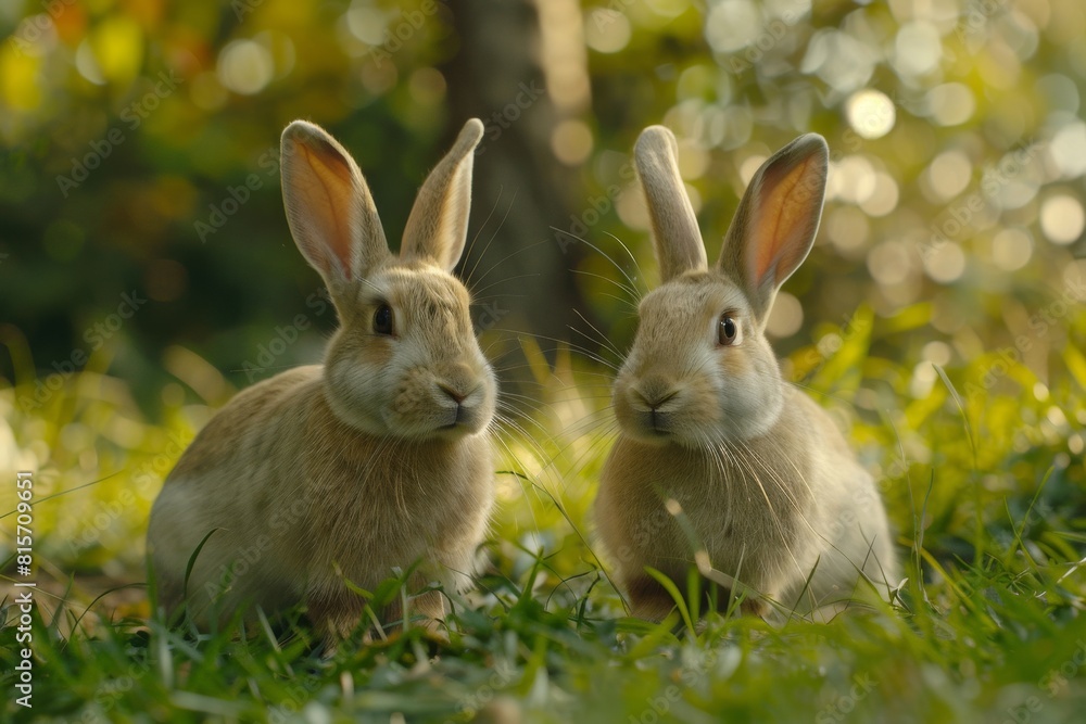two rabbits in the grass