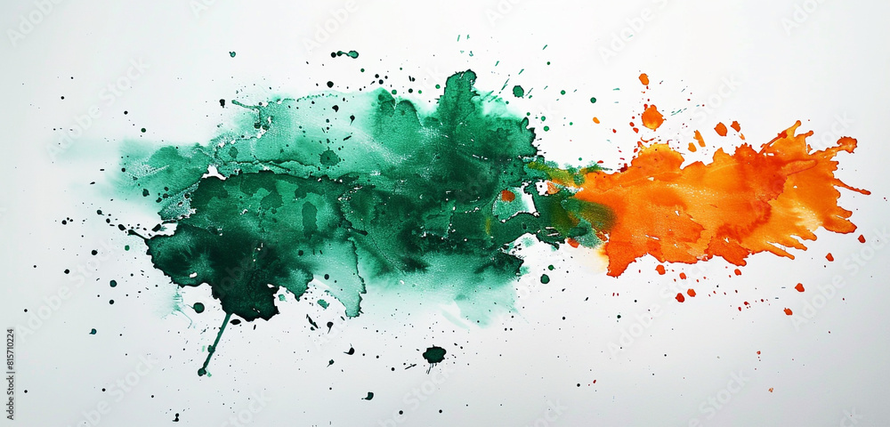 Obraz premium Chic deep green & bright orange watercolor, vibrant spot.