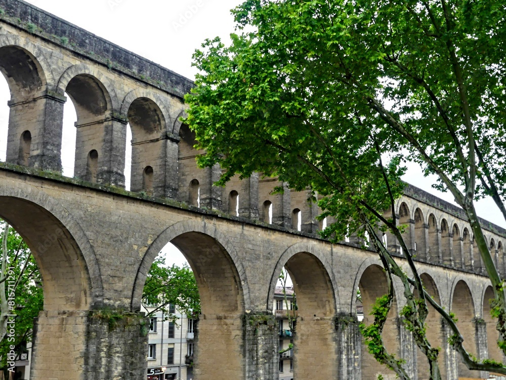 Montpellier May 2024: Visit the magnificent city of Montpellier in Occitanie. Street photos - View of the Saint-Clément aqueduct, also known as les Arceaux Montpellier May 2024: Visit the magnificent city of Montpellier in Occitanie. Street photos - View of the Saint-Clément aqueduct, also known as les Arceaux