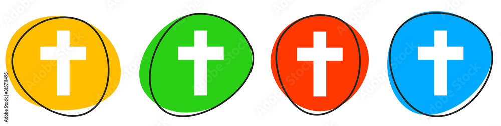 Obraz premium 4 bunte Icons: Tod, Kreuz oder Beerdigung - Button Banner