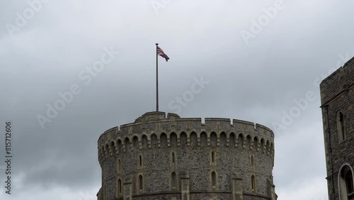 UK Flag on tower of castle in England